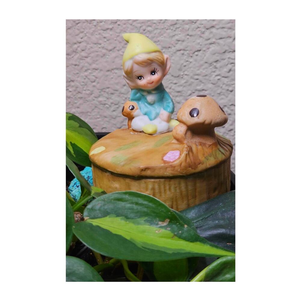 70s Vintage HOMCO Pixie ELF Garden GNOMES 5404 TRINKET Boxes